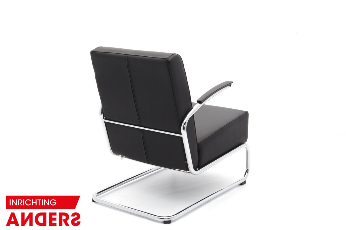 Gispen 405 Fauteuil Slede Zwart Leer Inrichting Anders Nieuwe en Tweedehands Designmeubels