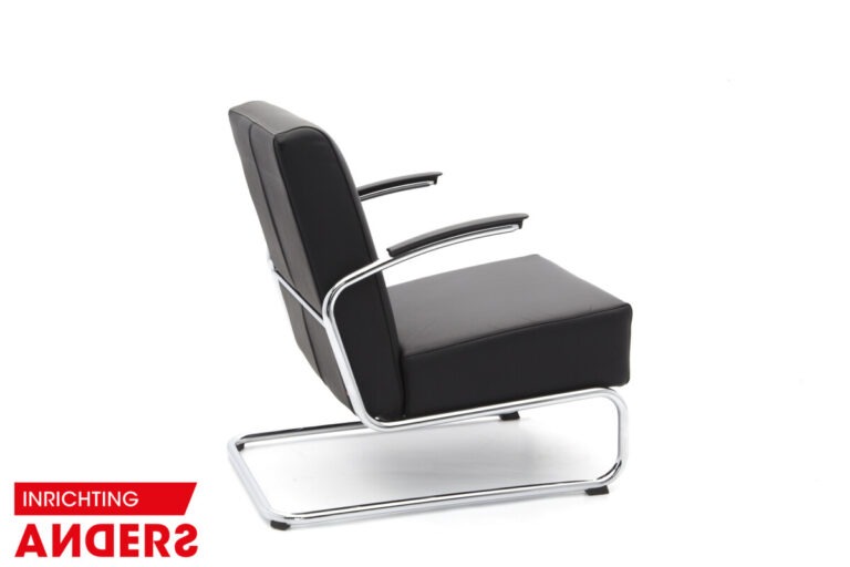Gispen 405 Fauteuil Slede Zwart Leer Inrichting Anders Nieuwe en Tweedehands Designmeubels