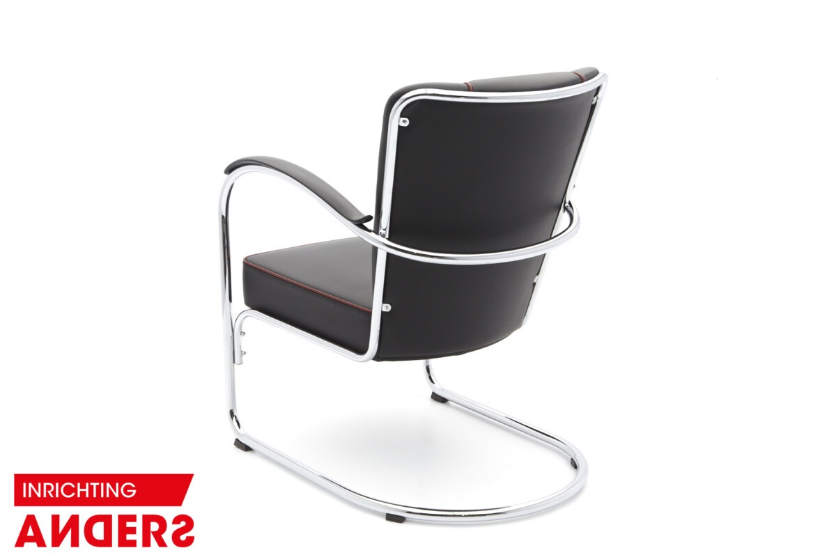 Gispen 412 Fauteuil zwart leer met rode bies Inrichting Anders Nieuwe en Tweedehands Designmeubels