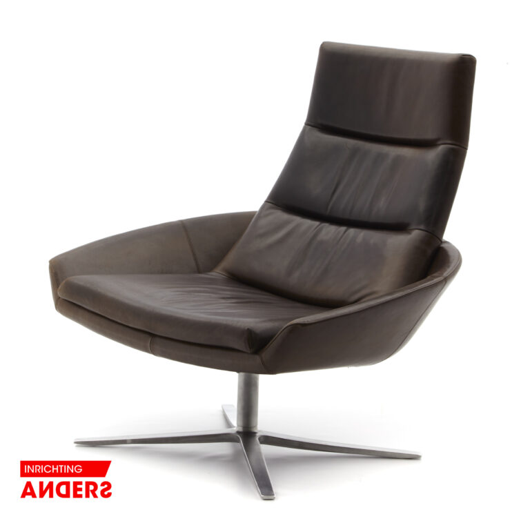 Montis Hugo Draaifauteuil Hoog Vintage Bruin Leer Inrichting Anders Nieuwe en Tweedehands Designmeubels