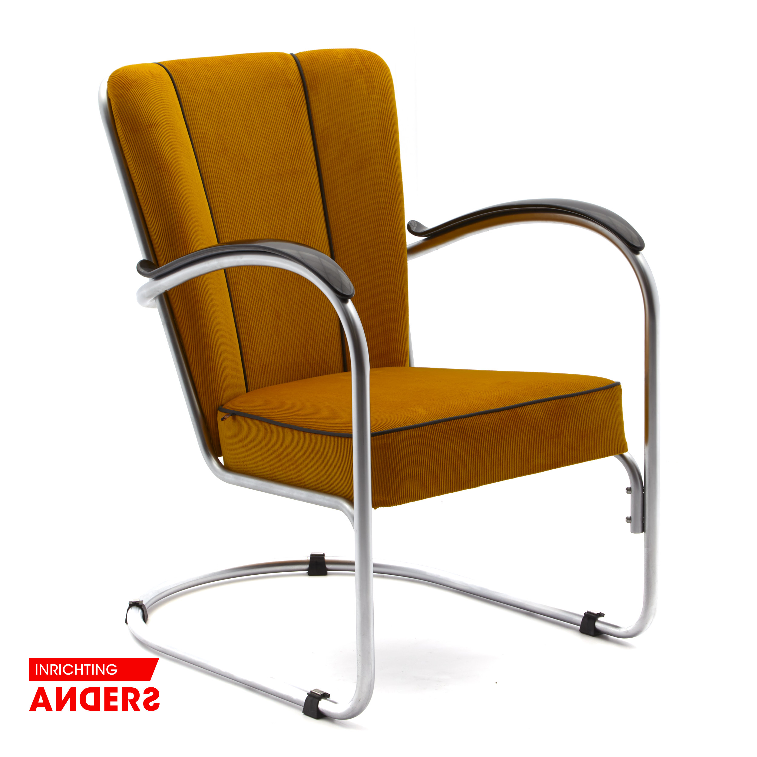 Gispen 412 Fauteuil  Geel Stof/ Zwarte Bies Inrichting Anders Nieuwe en Tweedehands Designmeubels Gispen 412 Fauteuil  Geel Stof/ Zwarte Bies Inrichting Anders Nieuwe en Tweedehands Designmeubels