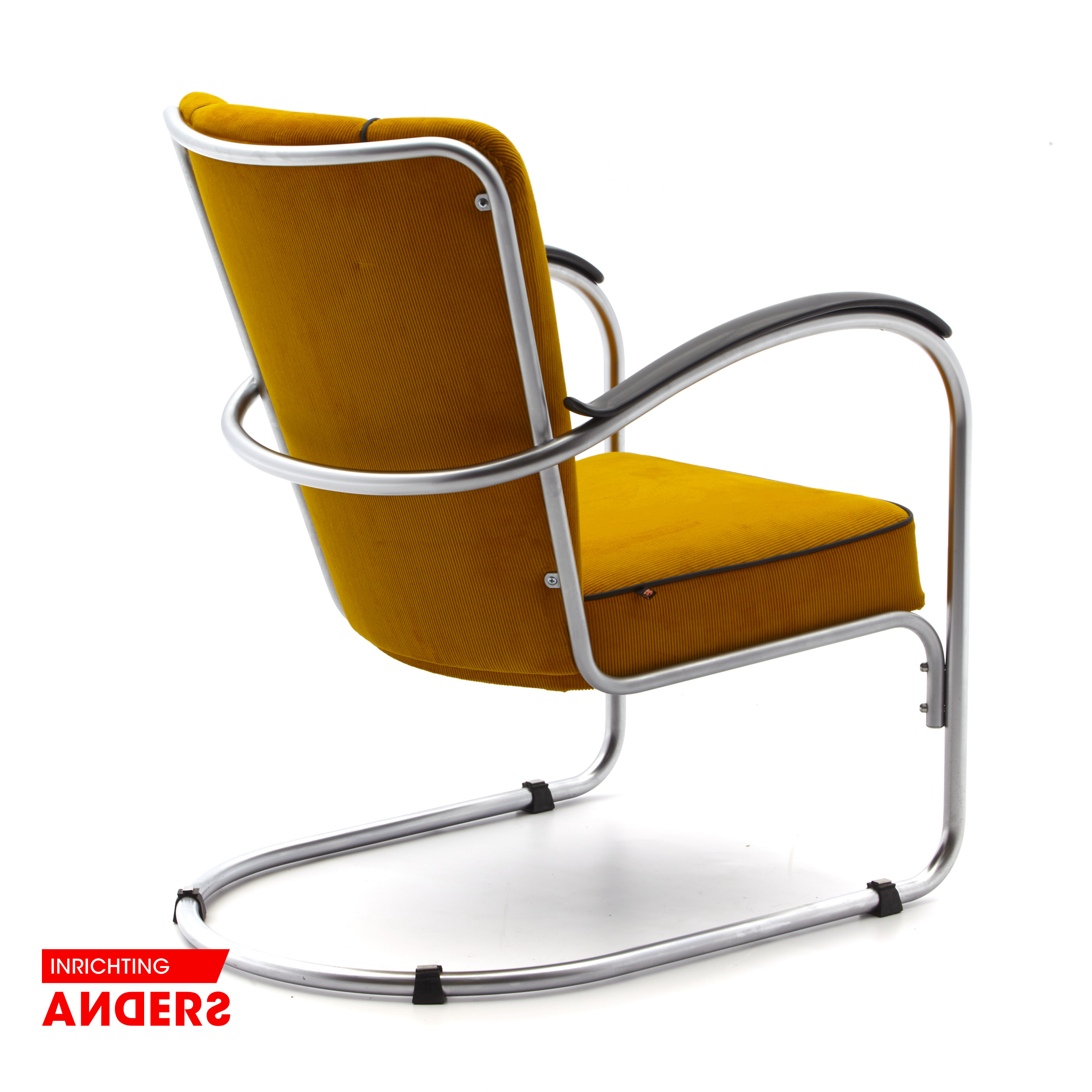 Gispen 412 Fauteuil  Geel Stof/ Zwarte Bies Inrichting Anders Nieuwe en Tweedehands Designmeubels Gispen 412 Fauteuil  Geel Stof/ Zwarte Bies Inrichting Anders Nieuwe en Tweedehands Designmeubels