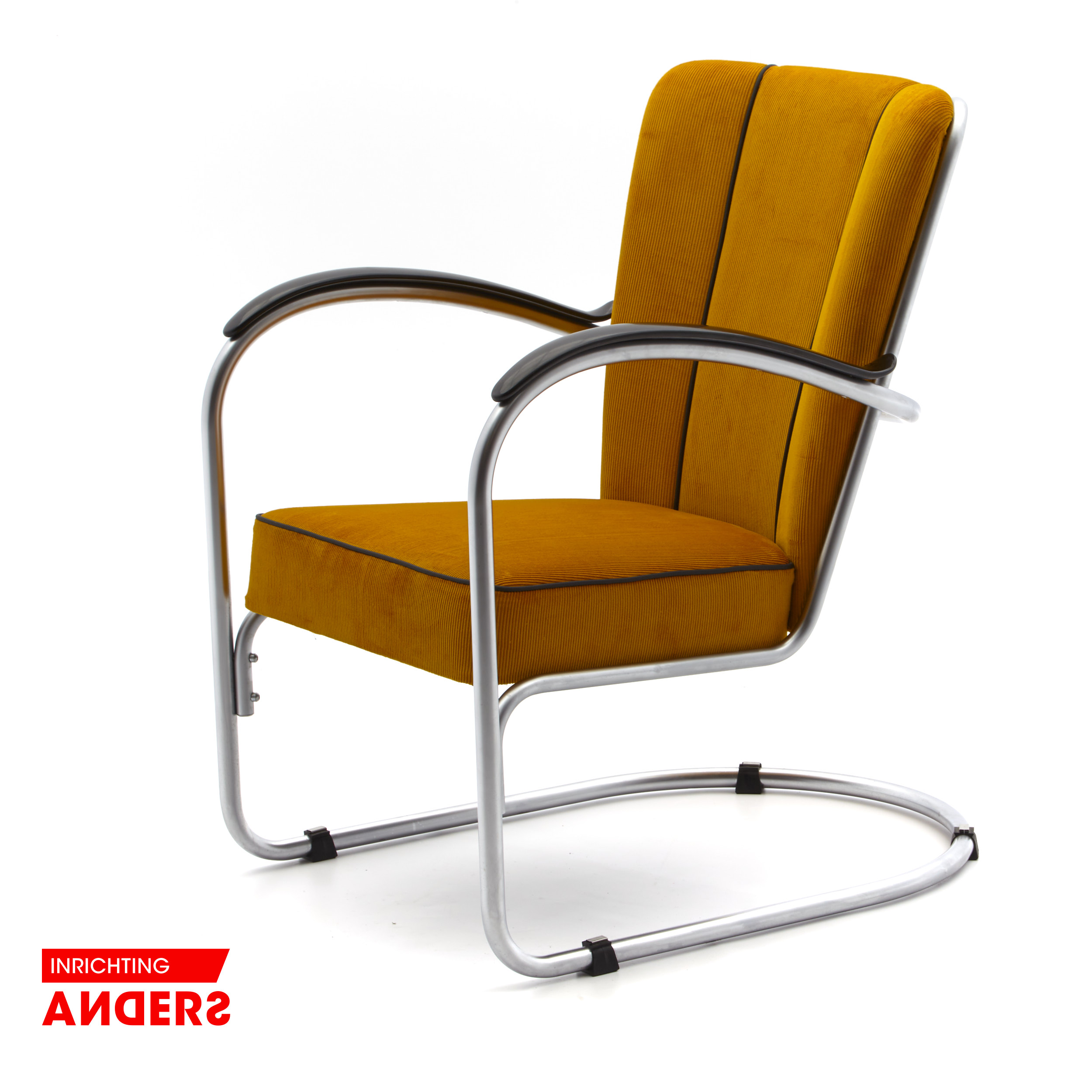 Gispen 412 Fauteuil  Geel Stof/ Zwarte Bies Inrichting Anders Nieuwe en Tweedehands Designmeubels Gispen 412 Fauteuil  Geel Stof/ Zwarte Bies Inrichting Anders Nieuwe en Tweedehands Designmeubels