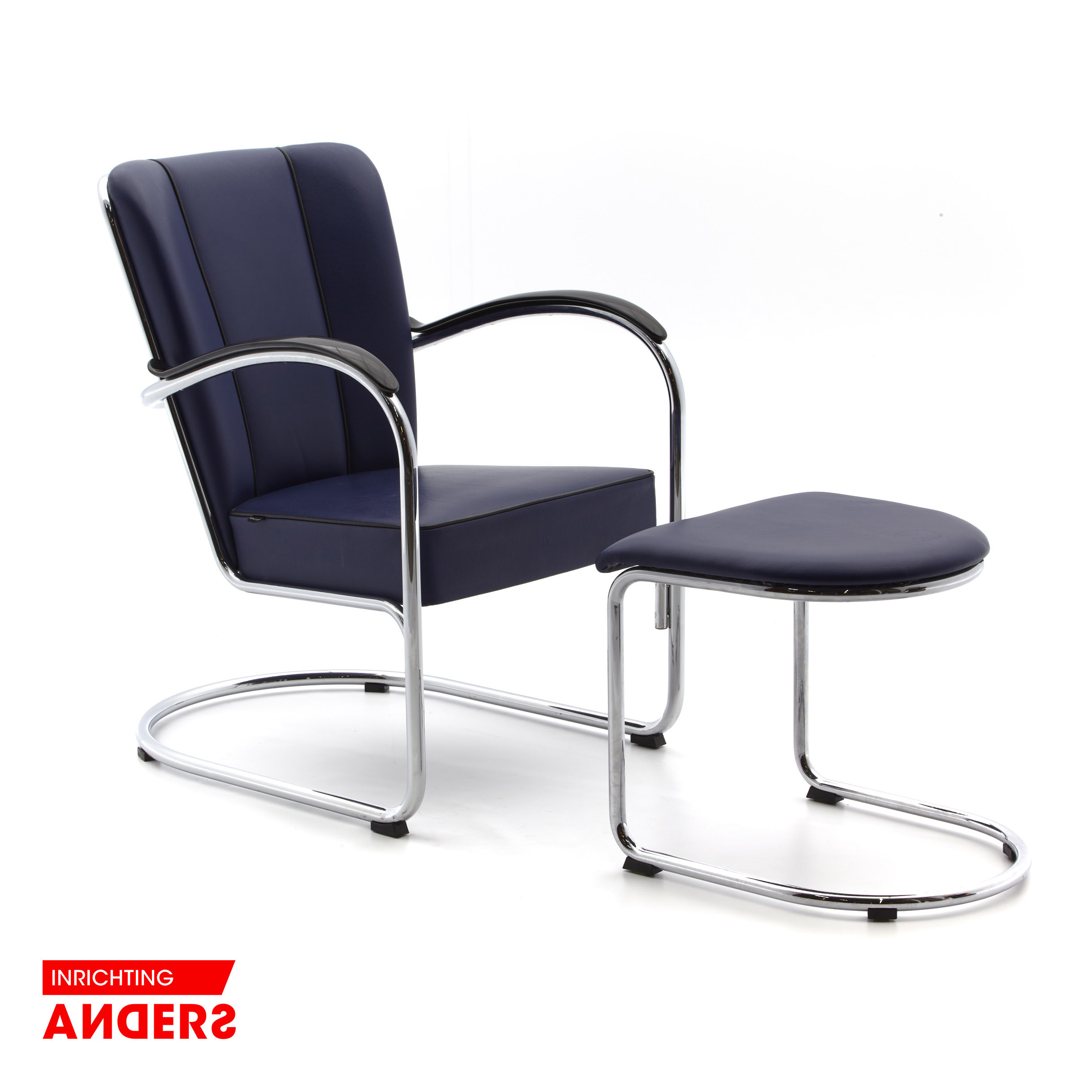 Gispen 412 Fauteuil Blauw Leer met Hocker Inrichting Anders Nieuwe en Tweedehands Designmeubels Gispen 412 Fauteuil Blauw Leer met Hocker Inrichting Anders Nieuwe en Tweedehands Designmeubels