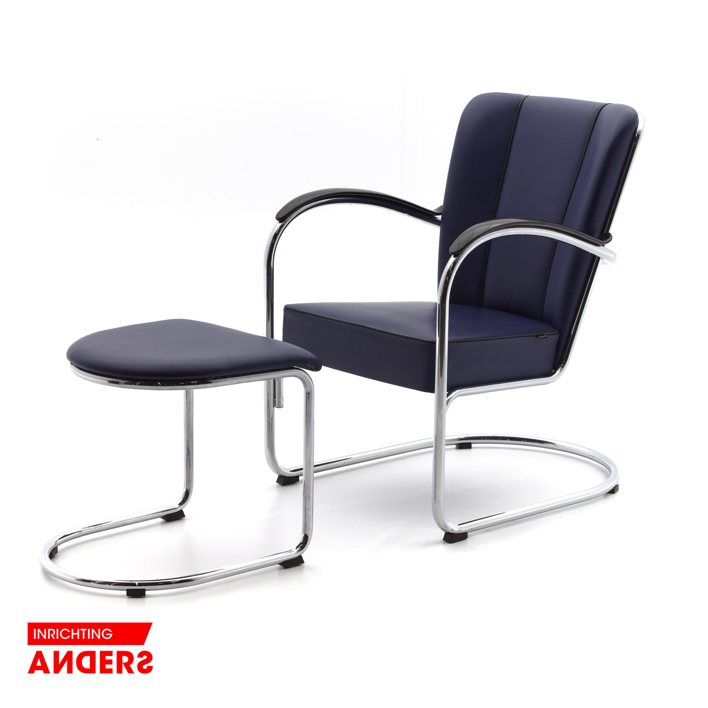 Gispen 412 Fauteuil Blauw Leer met Hocker Inrichting Anders Nieuwe en Tweedehands Designmeubels Gispen 412 Fauteuil Blauw Leer met Hocker Inrichting Anders Nieuwe en Tweedehands Designmeubels