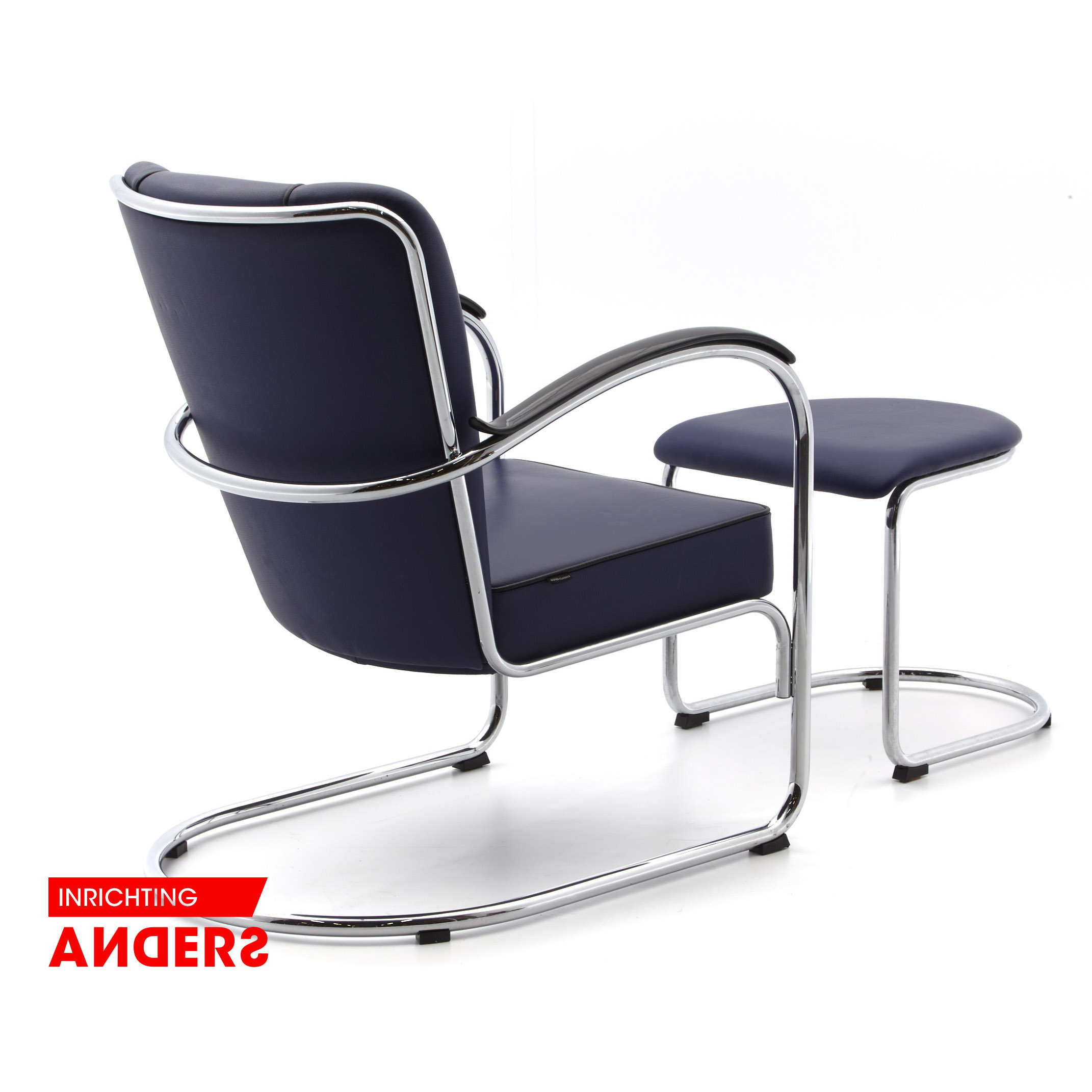 Gispen 412 Fauteuil Blauw Leer met Hocker Inrichting Anders Nieuwe en Tweedehands Designmeubels Gispen 412 Fauteuil Blauw Leer met Hocker Inrichting Anders Nieuwe en Tweedehands Designmeubels