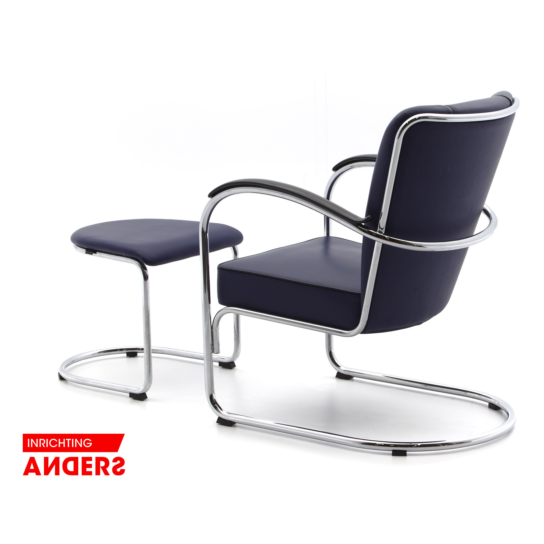 Gispen 412 Fauteuil Blauw Leer met Hocker Inrichting Anders Nieuwe en Tweedehands Designmeubels Gispen 412 Fauteuil Blauw Leer met Hocker Inrichting Anders Nieuwe en Tweedehands Designmeubels
